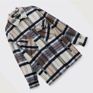 Zara Wool Blend Check Overshirt - Ecru, Red, Blue